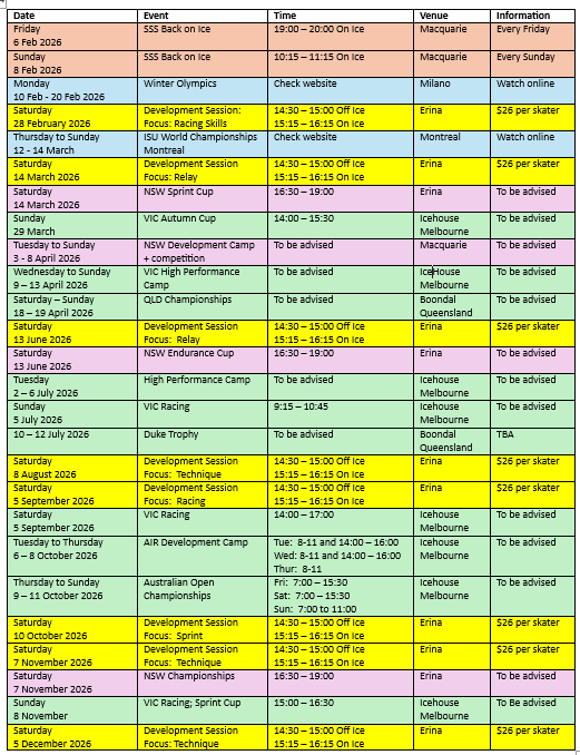 NSW Ice Racing 2026 Schedule of Events